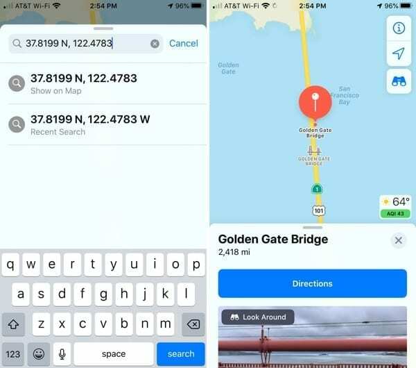 Térképek keresése GPS koordináták-iPhone
