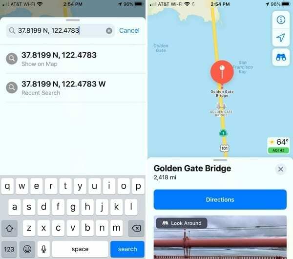 Maps Search GPS koordinātes-iPhone