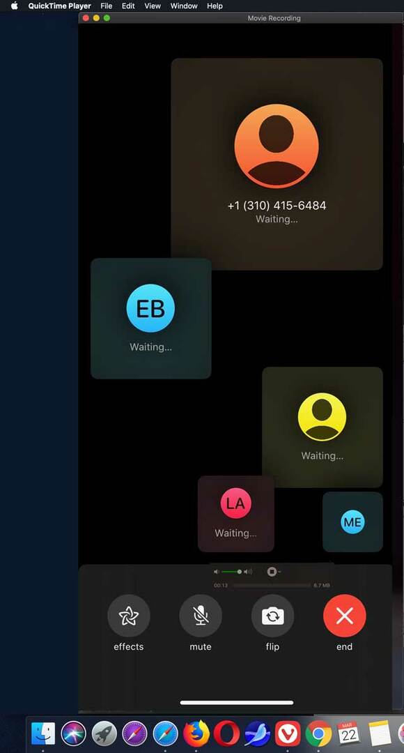 gravação de chamadas FaceTime em grupo do iPhone usando Quicktime em um Mac