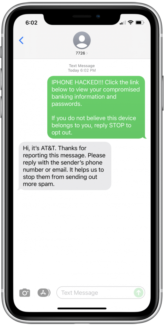 スパムを携帯通信会社に報告するには、7726にテキストメッセージを送信してください。