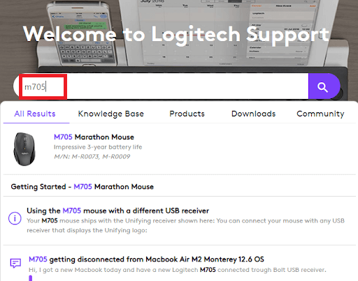 Căutați M705 pe site-ul oficial Logitech