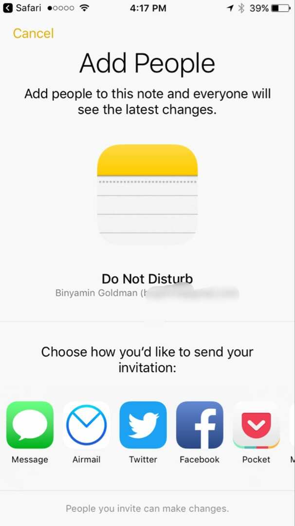 iOS 10 Notes Collaboration -ominaisuus