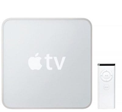 1:a generationens Apple TV-enhet och fjärrkontroll