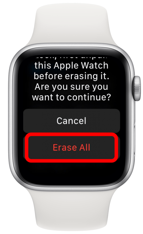 Conferma di voler cancellare tutto su Apple Watch