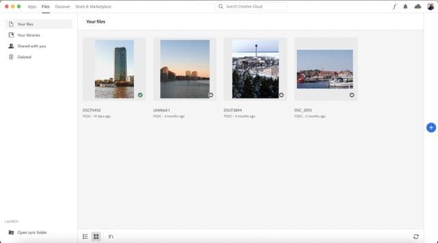 skjermbilde som viser en liste over filer på adobe cc