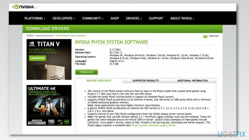 Töltse le az NVIDIA PhysX rendszerszoftvert