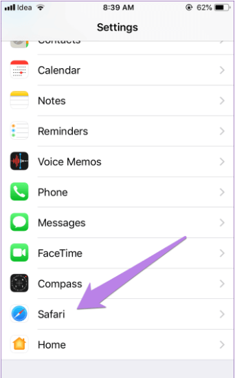 Atveriet iestatījumus un dodieties uz Safari pārlūkprogrammu