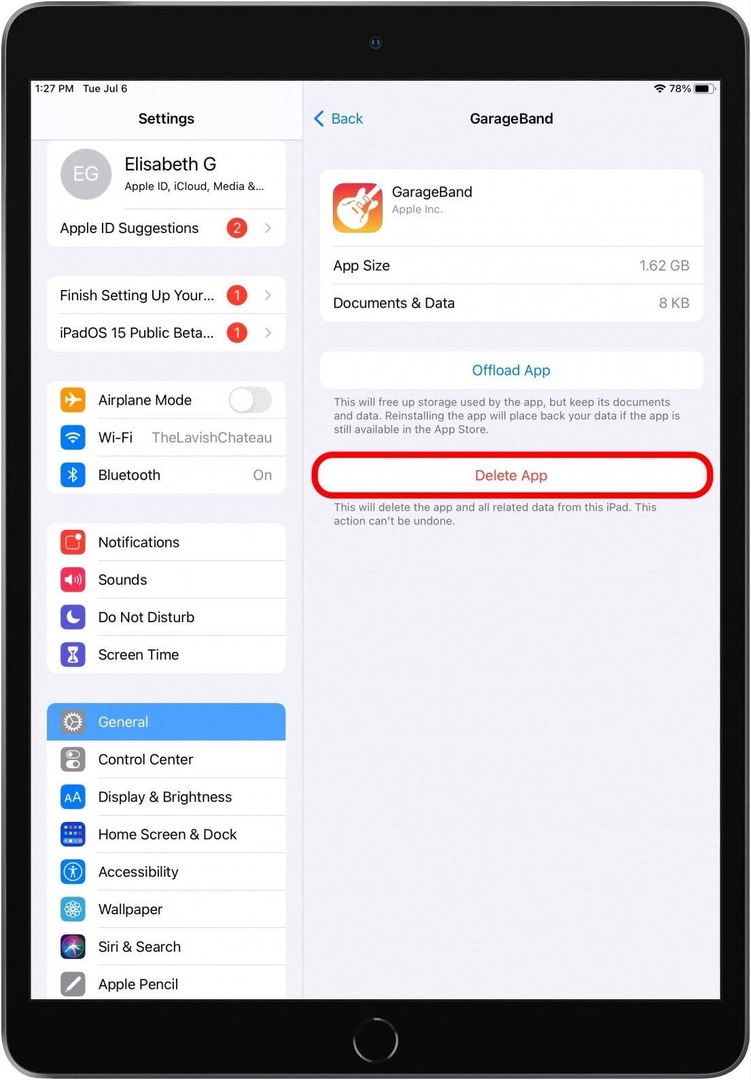 disinstallare l'app per iPad