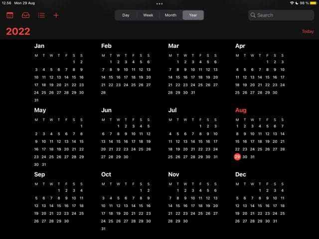 Captura de pantalla de la aplicación Calendario de Apple