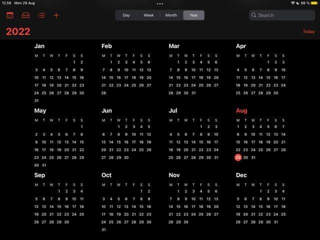 Posnetek zaslona aplikacije Apple Calendar