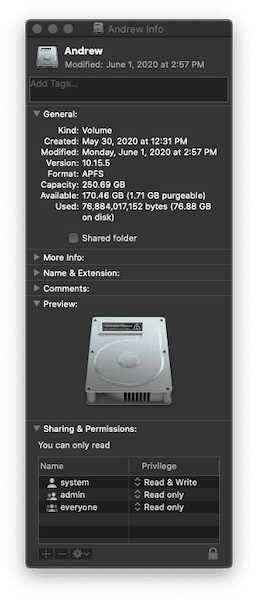 Hårddiskinformation på Mac