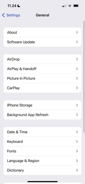 צילום מסך המציג את לשונית עדכון תוכנה באייפון