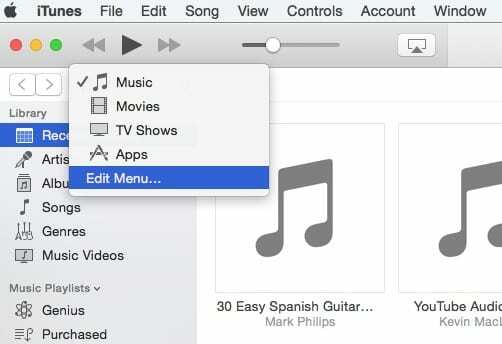 Redigera meny i iTunes 12.4