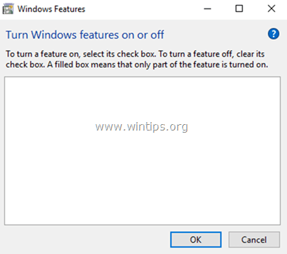 L'elenco delle funzionalità di Windows è vuoto