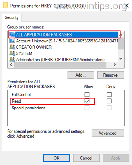 Autorisations HKEY_CLASSES_ROOT