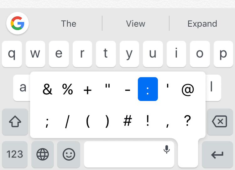 Skyrybos spartusis klavišas „Gboard“, skirtas „iPhone“.