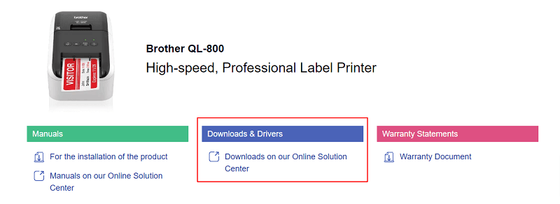 מדפסת QL-800 - הורדה ומנהל התקן