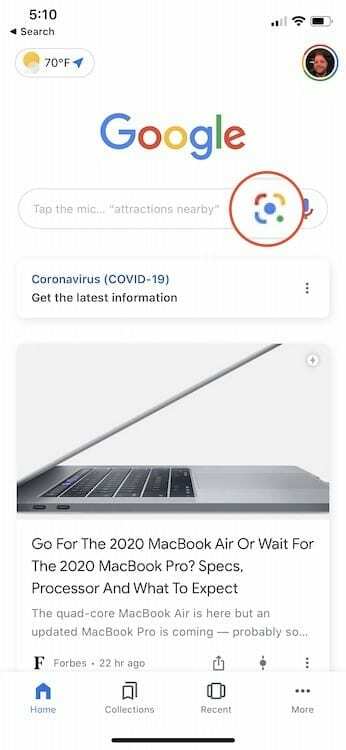 Aktivoi Google Lens iPhone 2020:ssa