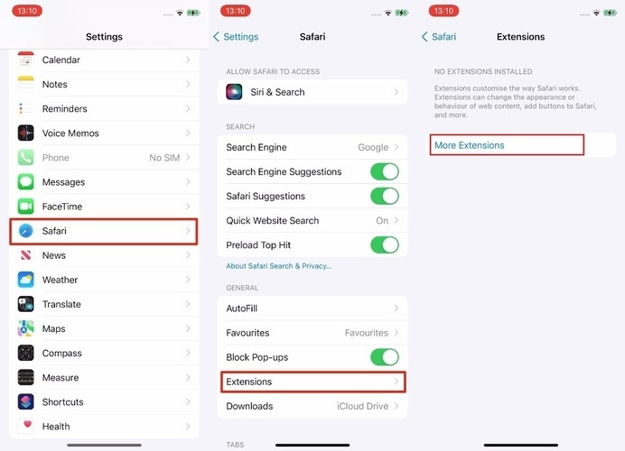 Laadige iOS 15-s alla Safari veebilaiendid