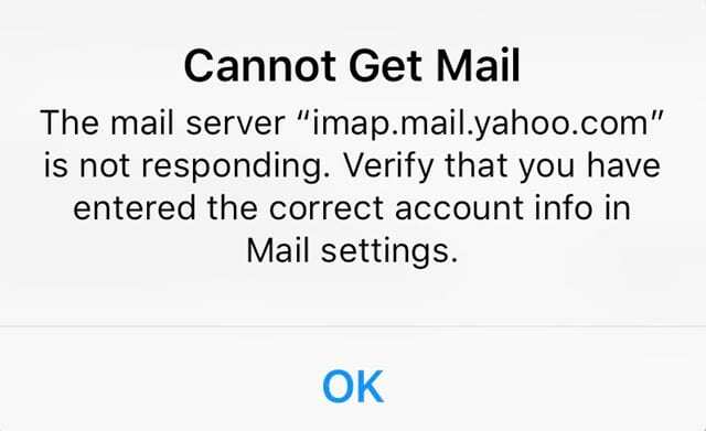 iOS Mail App Fehlermeldung, der Mailserver antwortet nicht