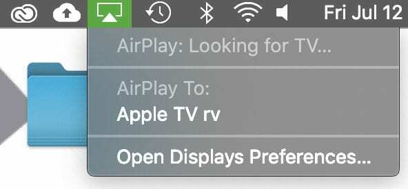 ikona AirPlay v hornom menu mac