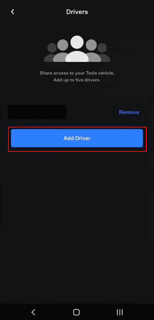 Como adicionar motorista ao aplicativo Tesla Toque em Adicionar motorista