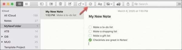 Přidat kontrolní seznam Notes-Mac