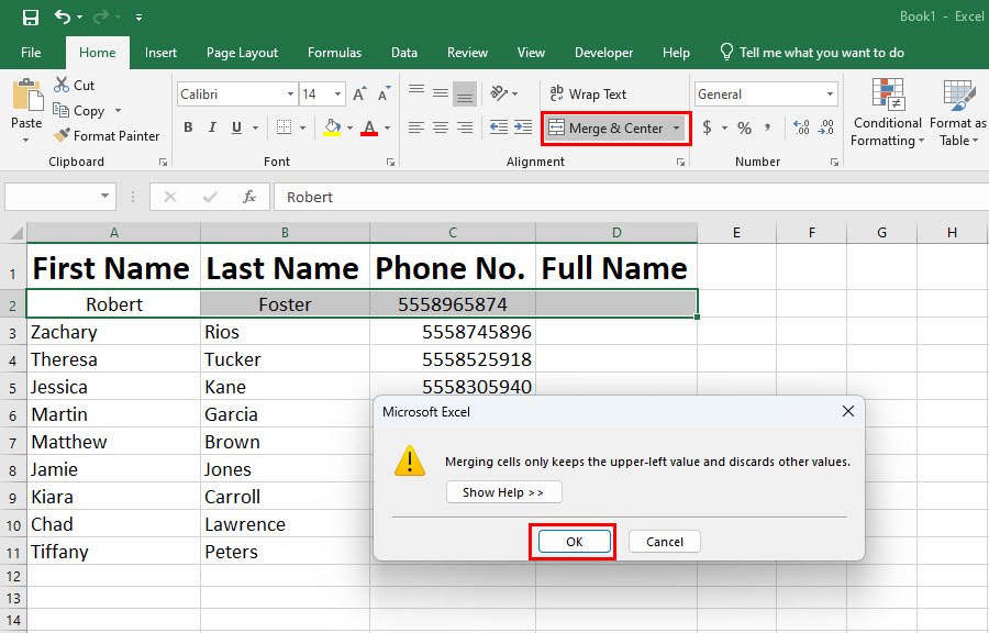 เกี่ยวกับการผสานและศูนย์กลางใน Excel