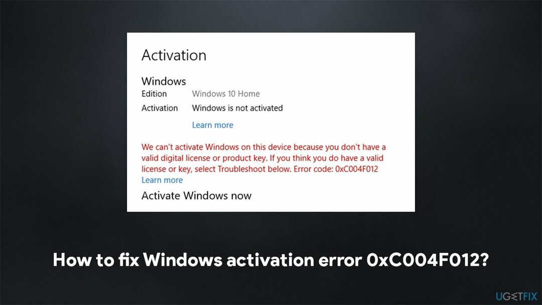 Come correggere l'errore di attivazione di Windows 0xC004F012?