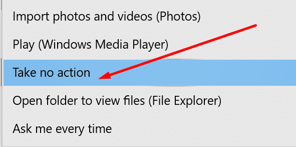 windows 10 autoplay no action iphone