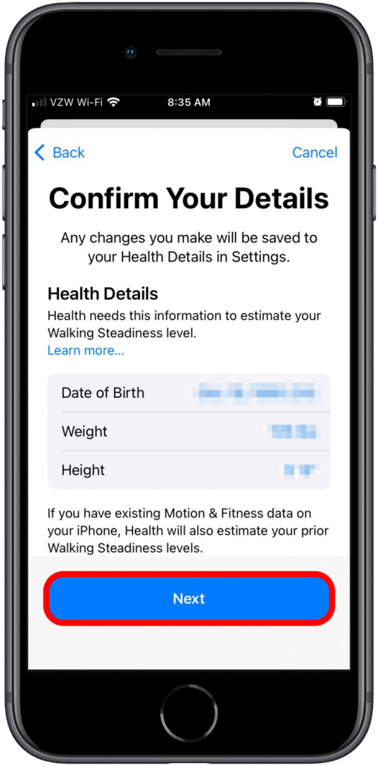 iPhone'i kõndimisstabiilsuse skoori terviserakendus iOS 15