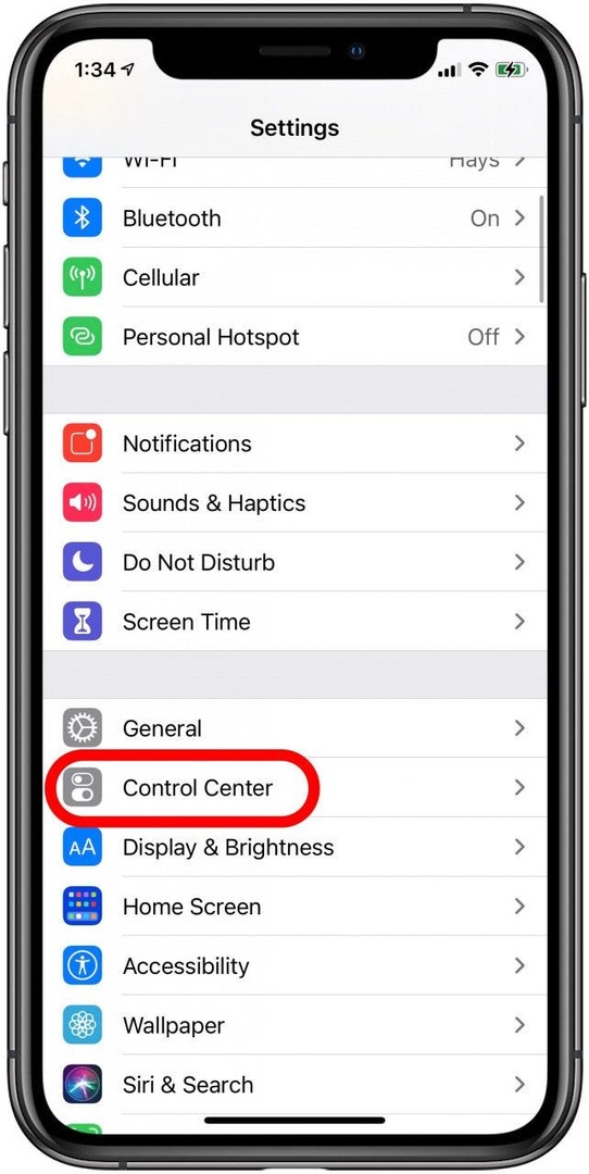 налаштування iphone control cetner