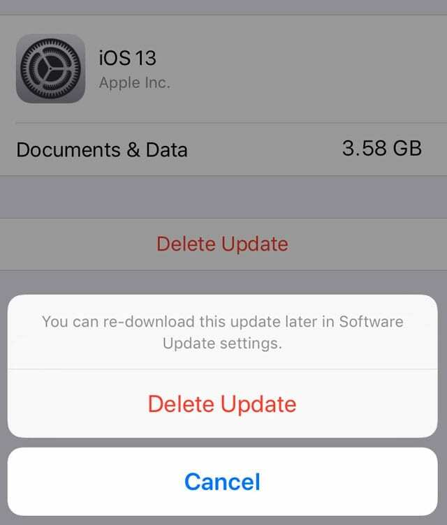 odstraňte aktualizaci softwaru iOS 13 z iPhone