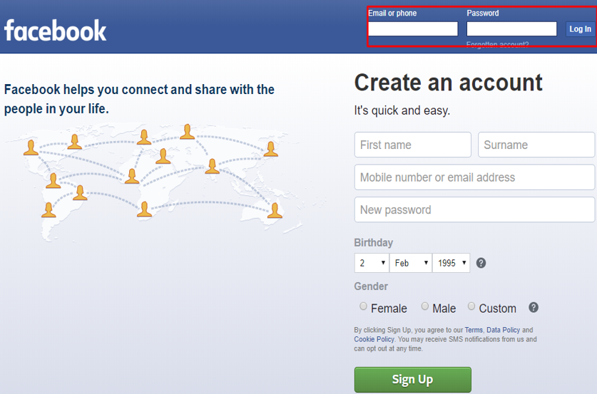 התחבר לאתר פייסבוק