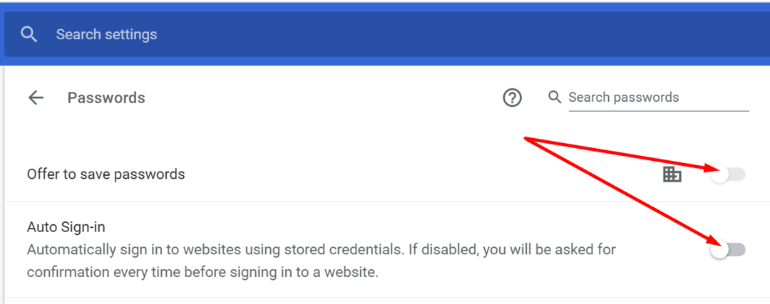 Chrome disabilita l'offerta per salvare le password