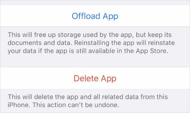 IPhone स्टोरेज सेटिंग्स से ऐप बटन को ऑफलोड और डिलीट करें