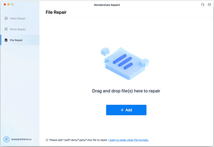 Wondershare Repairit - přidat opravu souboru