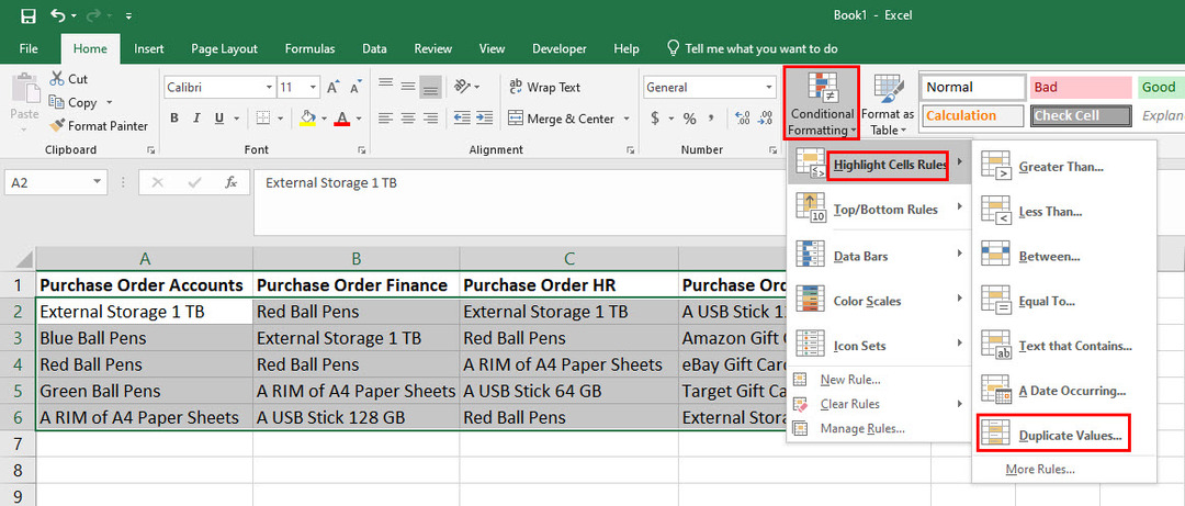 აირჩიეთ Duplicate Values ​​on Highlight Cells Rules ოფცია