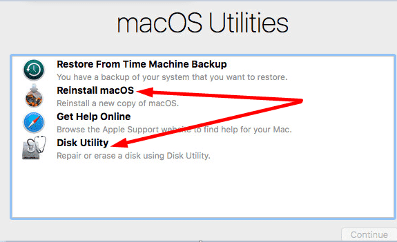 Opciones de utilidades de macOS