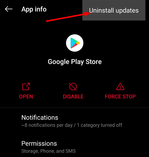 Deinstallieren Sie Google Play Store-Updates Oneplus
