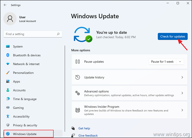 Verifique se há atualizações - Windows 11