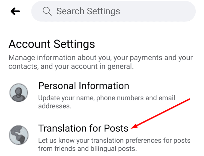 Facebook-Übersetzung für Beiträge