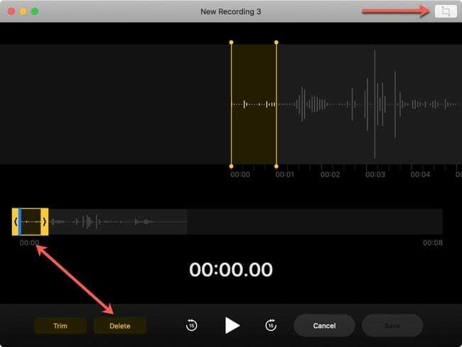 Törölje a Portion Voice Memos Mac rendszert