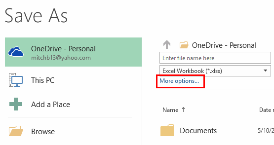 Excel 2016 ตัวเลือกเพิ่มเติม