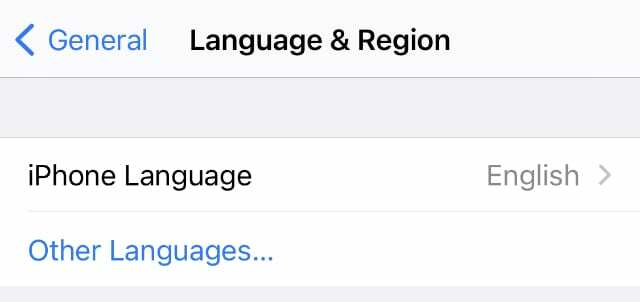 iPhone'i keele valik keele ja piirkonna sätetest