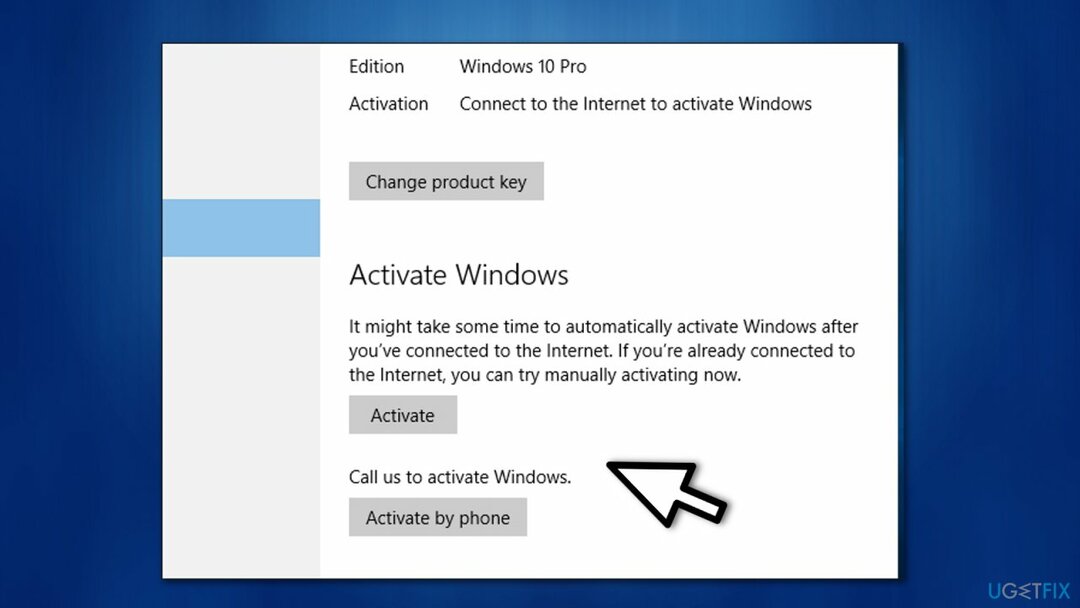 اختر تنشيط Windows عبر الإنترنت أو عبر الهاتف