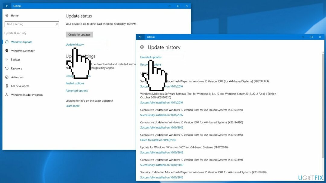 ถอนการติดตั้ง Windows Updates 10. ล่าสุด