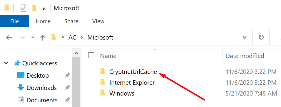 folderul cryptnetUrlCache echipele Microsoft