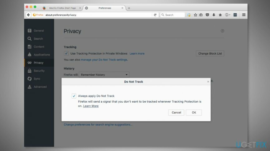 Aktivieren Sie Do Not Track in Firefox