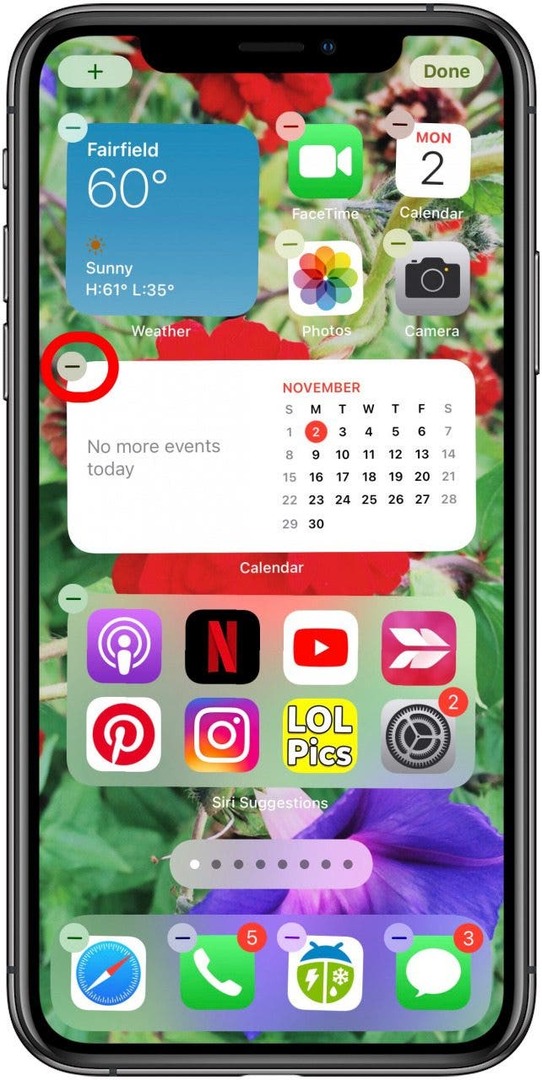 klepnutím na znaménko minus odeberete widget